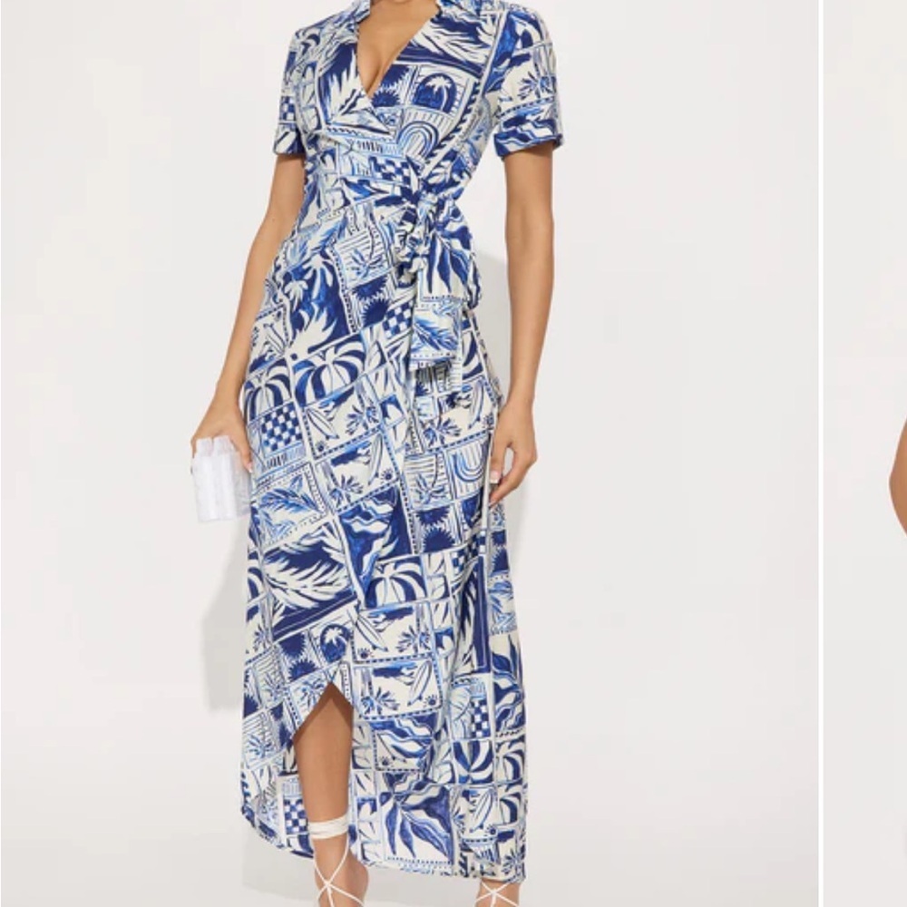 Fashion Nova On Vacation Maxi Dress - Blue/combo Size Small